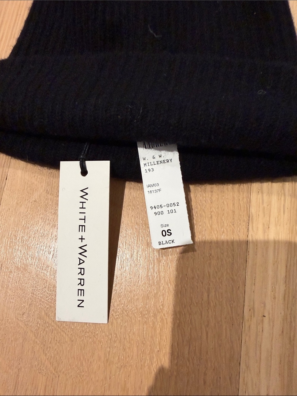 White + Warren Black Cashmere Beanie with Faux-Fur Pom - Picture 2 of 2